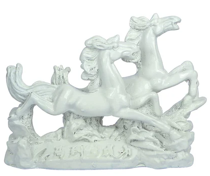 2 White Porcelain Running Horses