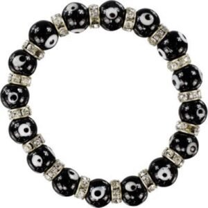 Evil Eye Stretch Bracelet Silvertone Black
