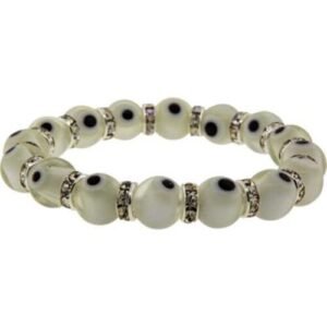Evil Eye Stretch Bracelet Silvertone White